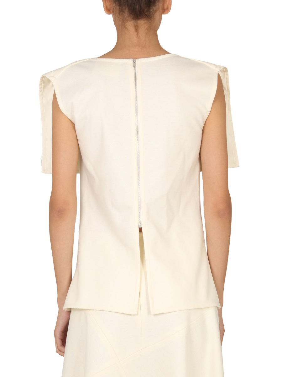 JIL SANDER Wool Round Shoulder Back Zip Top