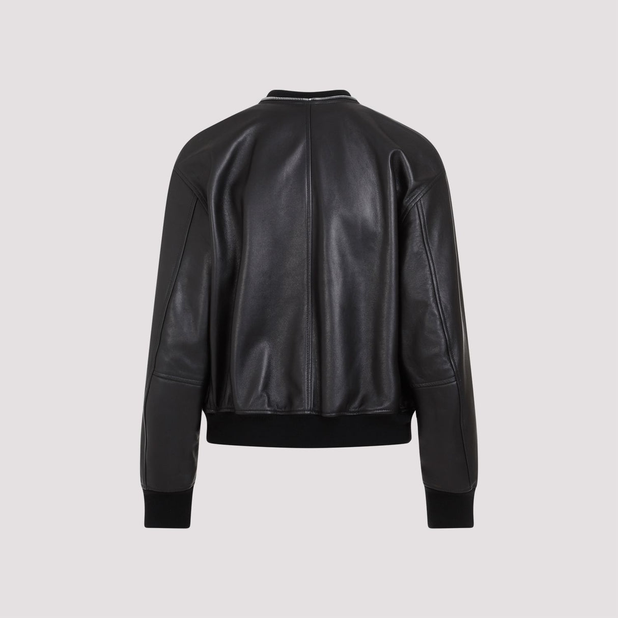 JIL SANDER Black Leather Bomber Jacket for SS24