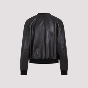 JIL SANDER Black Leather Bomber Jacket for SS24