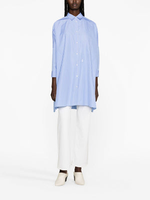 JIL SANDER Light-Blue Striped Long Shirt with Casual Cut