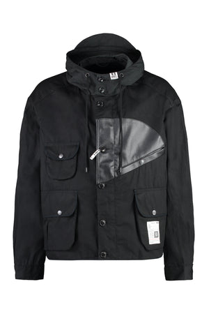 MAISON MIHARA YASUHIRO	 Men's Hooded Windbreaker with Vegan Leather Insert and Flap Pocket