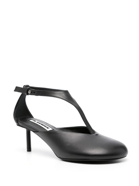 JIL SANDER Leather Round Toe Pumps with Adjustable Strap, 4 cm Heel