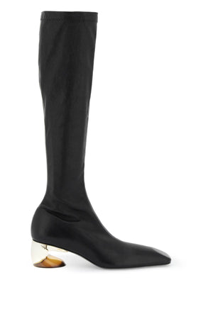 JIL SANDER Stretch Leather Boots with Sculptural Heel