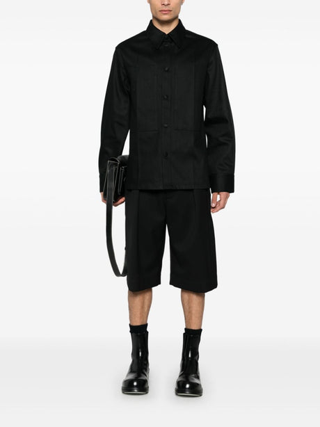 JIL SANDER 定番 ブラック コットンデニム プレススタッドシャツ メンズ用