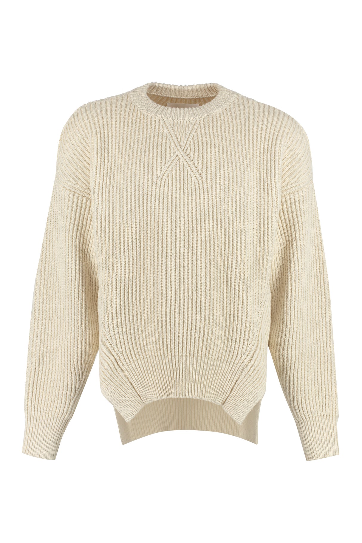 JIL SANDER Men's White Ribbed Sweater with Side Slits - SS23 Collection