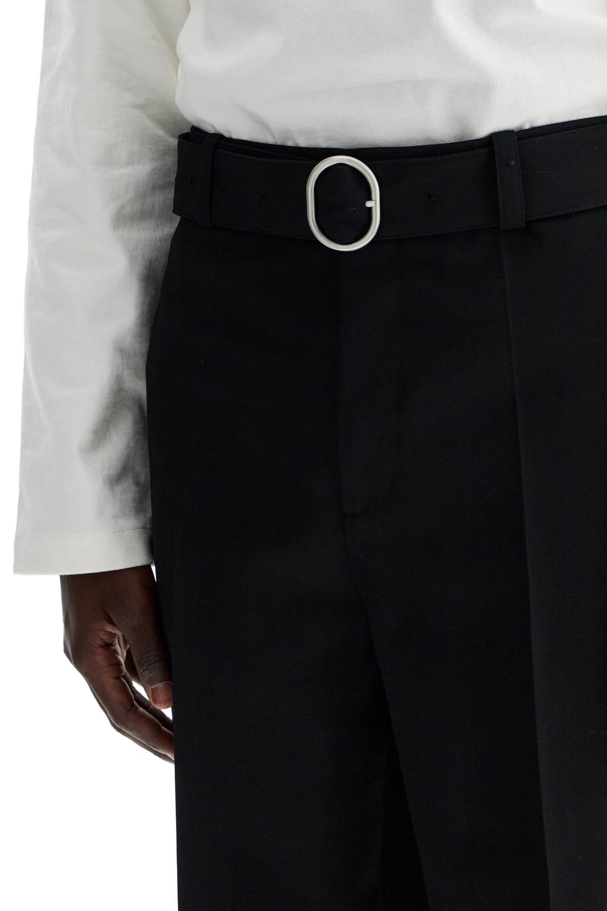 JIL SANDER Luxury Wool Gabardine Trousers with Pleats and Belt