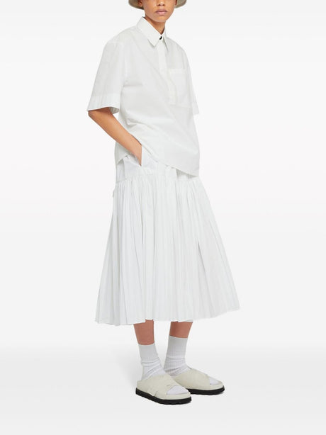 JIL SANDER WHITE COTTON PLEATED BELTED SKIRT