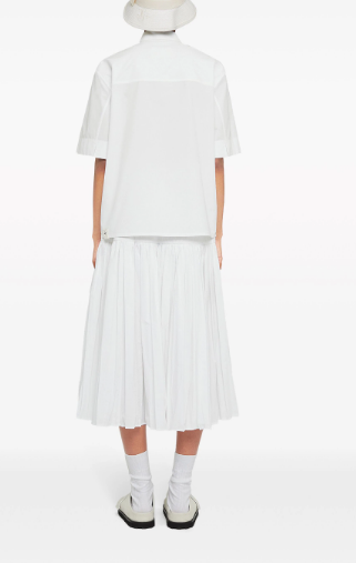 JIL SANDER WHITE COTTON PLEATED BELTED SKIRT