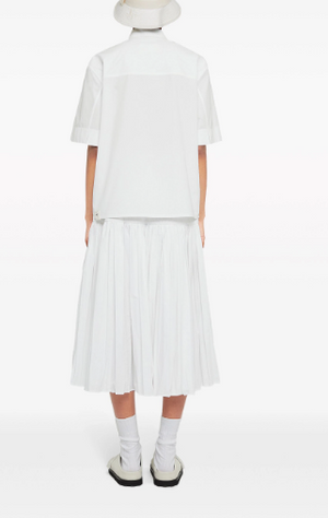 JIL SANDER WHITE COTTON PLEATED BELTED SKIRT