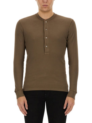 TOM FORD Slim Fit Ribbed Henley T-Shirt - Size 48