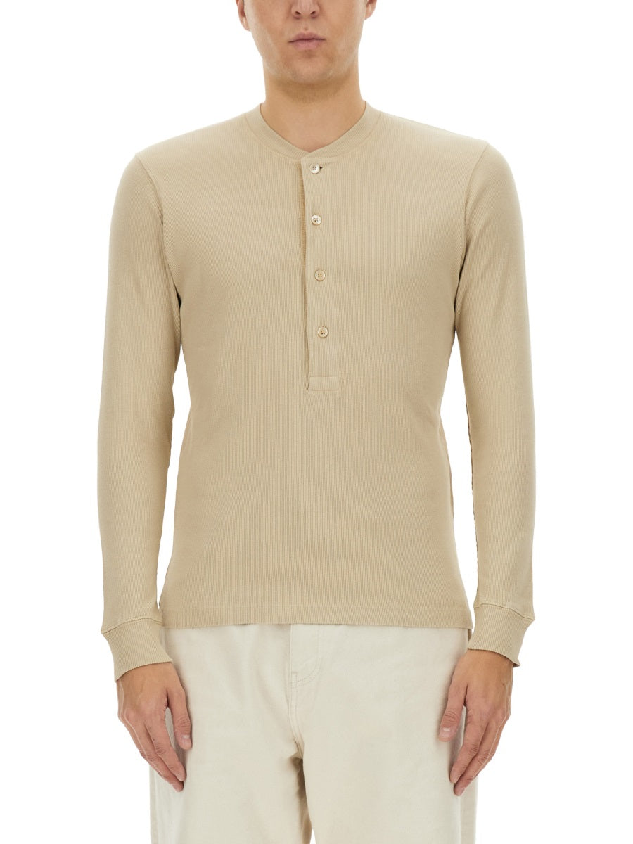 TOM FORD Slim Fit Ribbed Henley T-Shirt - Size 48