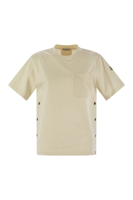 MONCLER Cotton T-Shirt with Pocket and Side Snap Closure