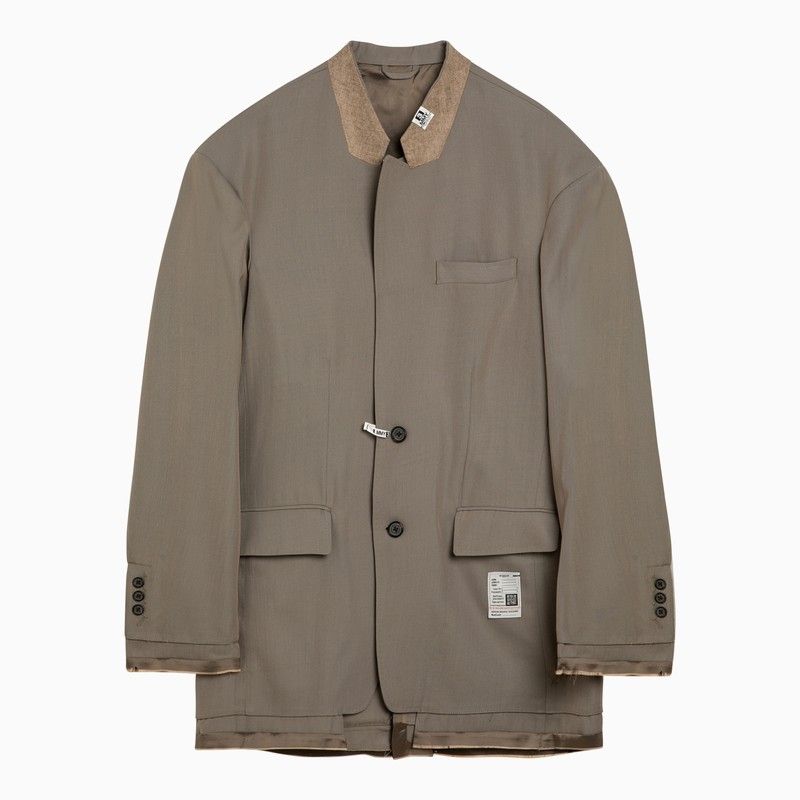 MAISON MIHARA YASUHIRO	 Men's Wool-Blend Wide Single Breasted Jacket with Raw Cut Hem