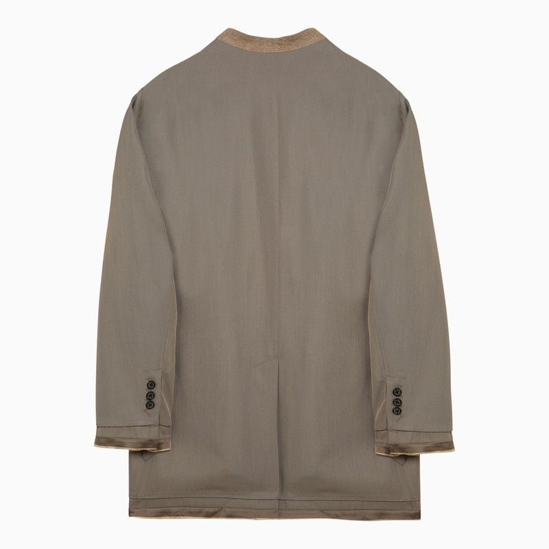 MAISON MIHARA YASUHIRO	 Men's Wool-Blend Wide Single Breasted Jacket with Raw Cut Hem