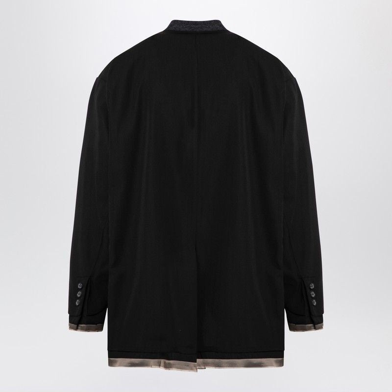 MAISON MIHARA YASUHIRO	 Men's Wool-Blend Wide Single Breasted Jacket with Raw Cut Hem