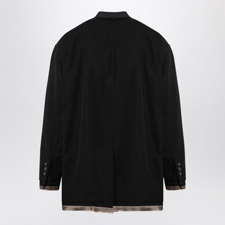 MAISON MIHARA YASUHIRO	 Men's Wool-Blend Wide Single Breasted Jacket with Raw Cut Hem