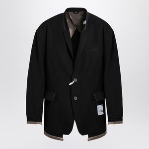 MAISON MIHARA YASUHIRO	 Men's Wool-Blend Wide Single Breasted Jacket with Raw Cut Hem