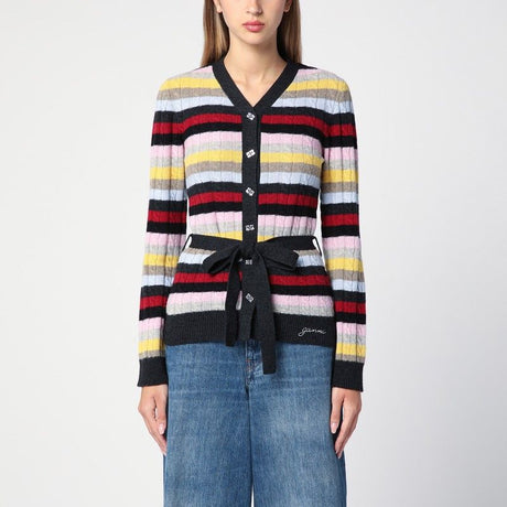 GANNI Multicolored Striped Cardigan with Belt