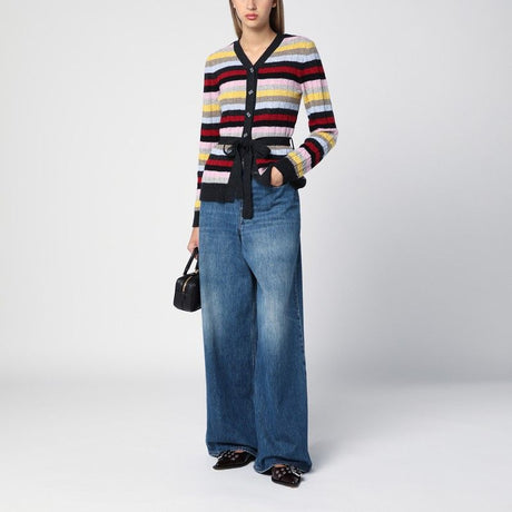 GANNI Multicolored Striped Cardigan with Belt