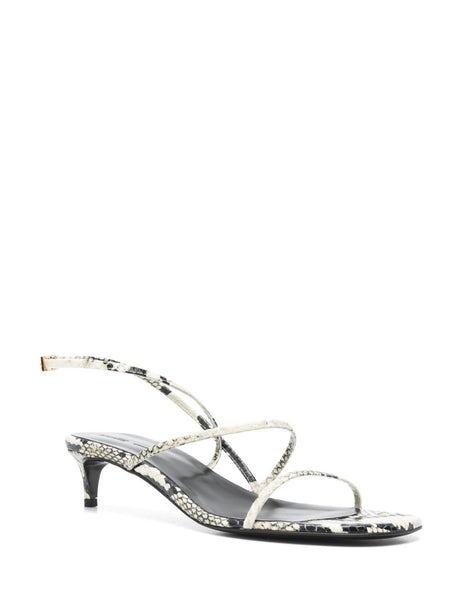 KHAITE Chic Snakeskin Print Kitten Heel Sandals