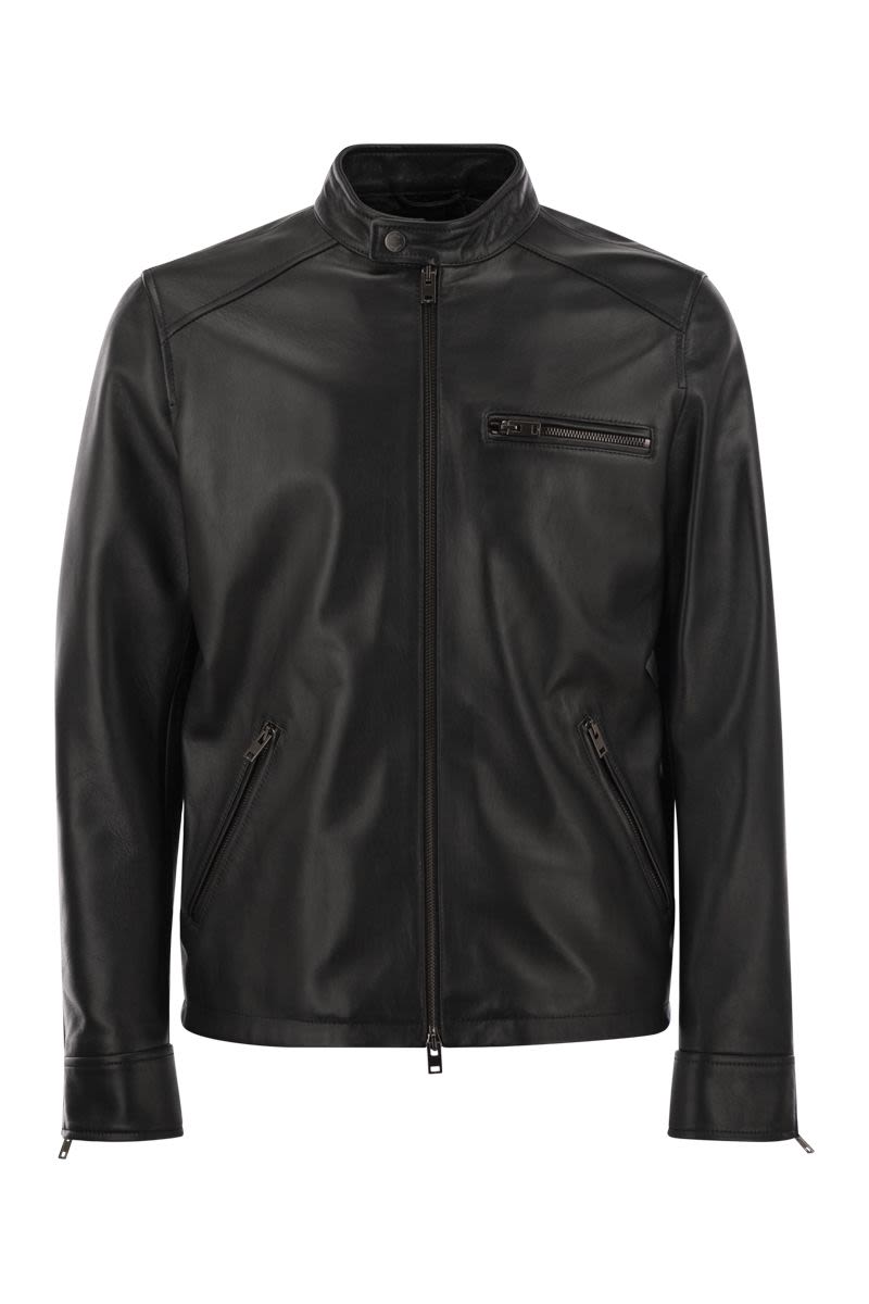 HOGAN Leather Biker Jacket for Men - Regular Fit