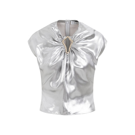 LANVIN Stunning Metallic Draped Top - Women's Size M