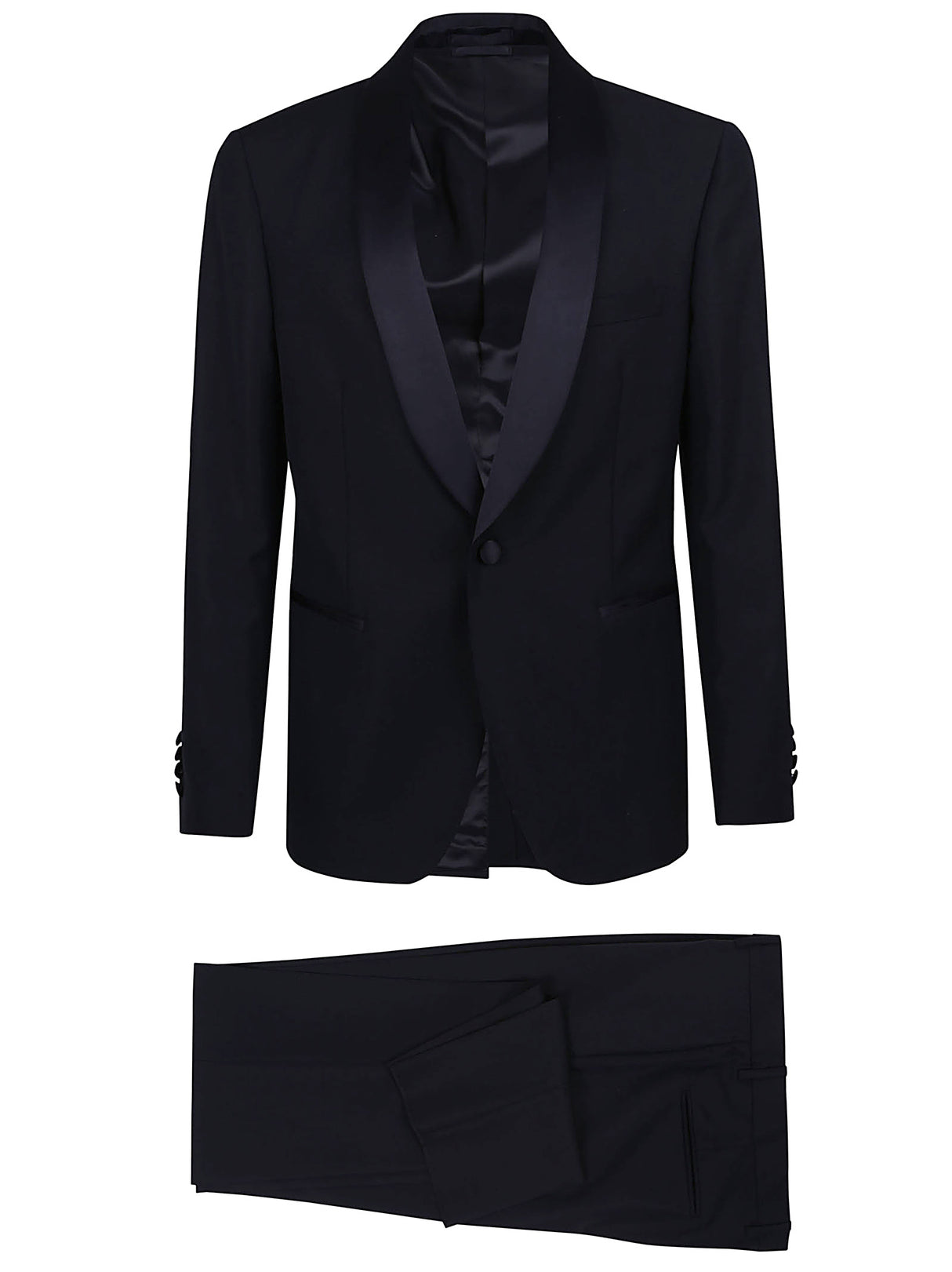 LARDINI Tailored Tuxedo Suit with Scarf Collar