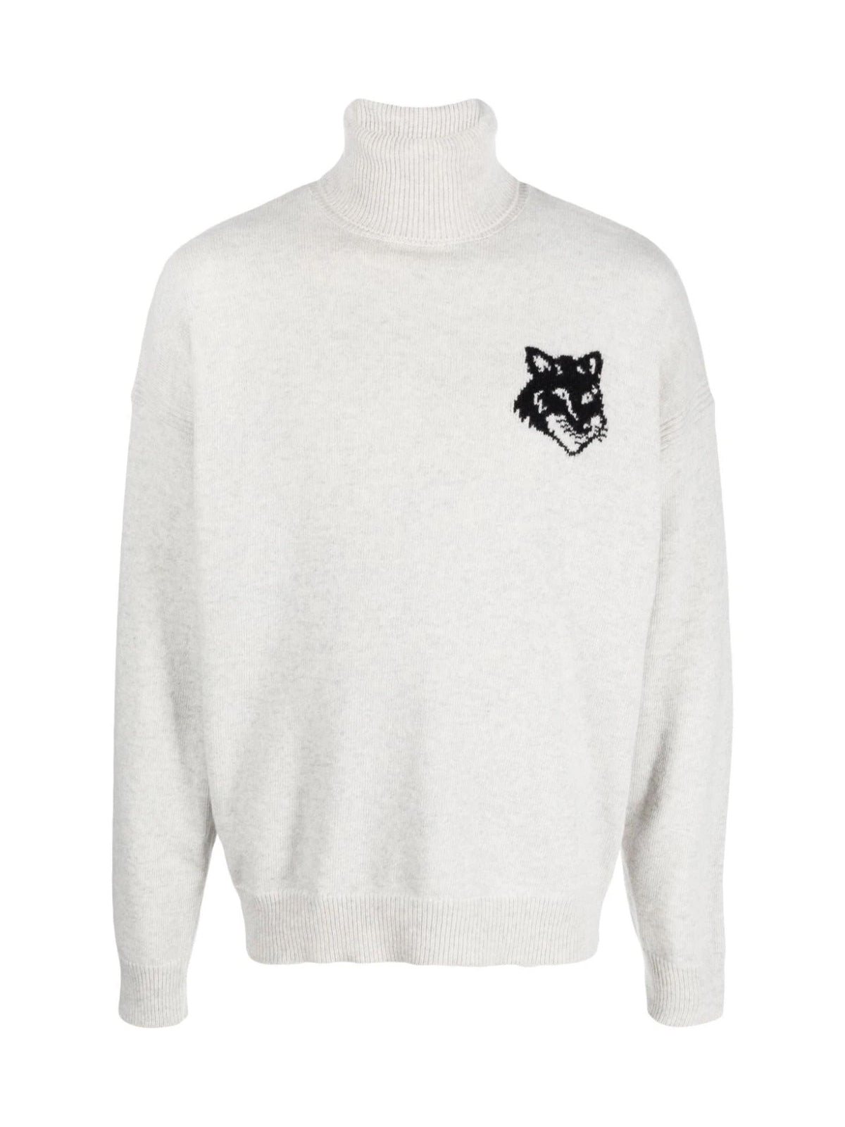 MAISON KITSUNÉ Fox Head Intarsia Logo Turtleneck Sweater - Light Grey Melange