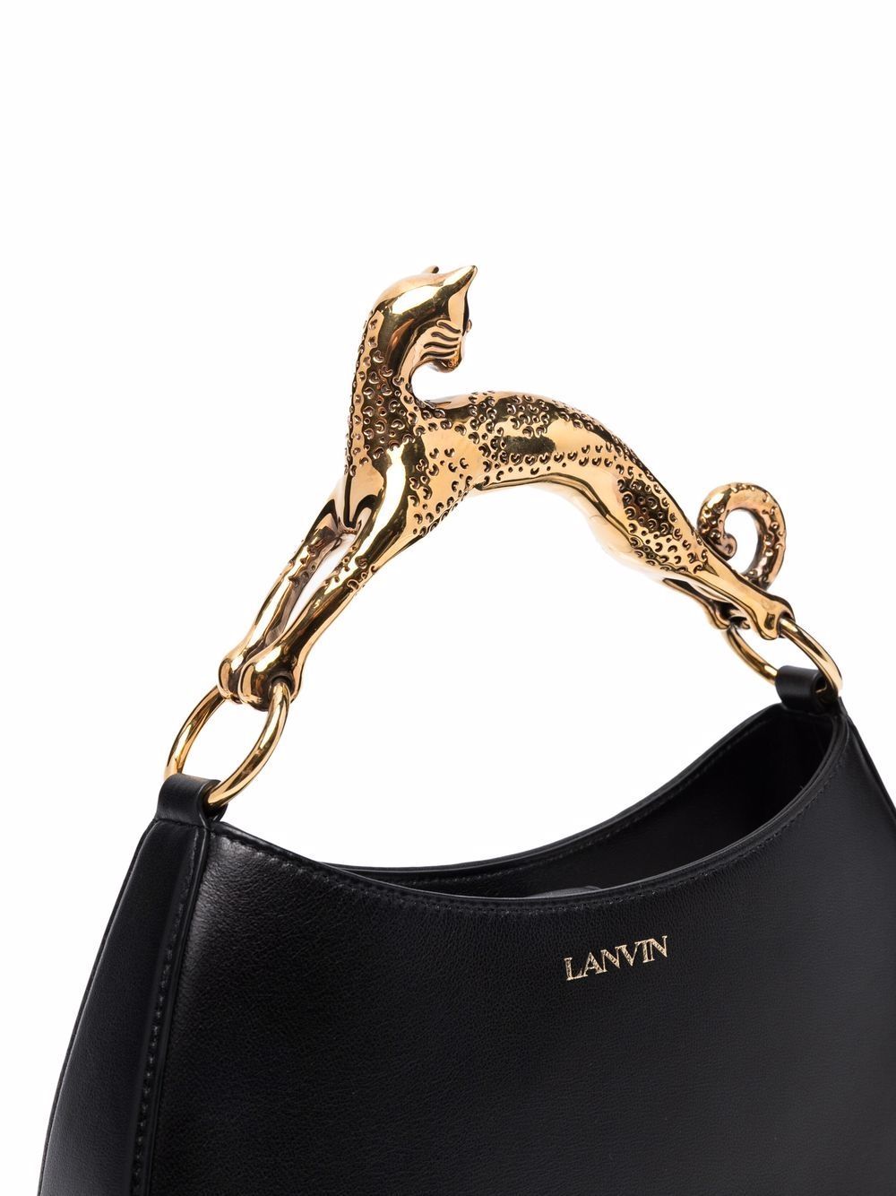 LANVIN エレガントな黒のレ゙ザーホボーハンドバック