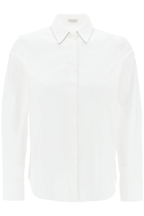 BRUNELLO CUCINELLI Classic White Poplin Shirt with Monili Detailing