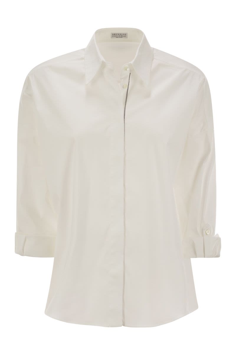 BRUNELLO CUCINELLI Stretch Cotton Poplin Shirt with Shiny Trim