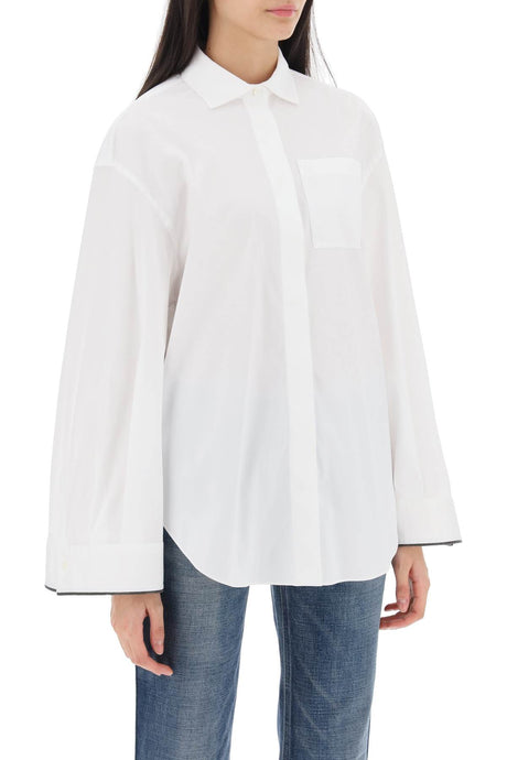 BRUNELLO CUCINELLI Stretch Cotton Poplin Shirt with Shiny Cuff Details - Women’s SS24