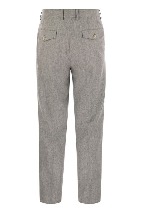 BRUNELLO CUCINELLI Leisure Fit Wool Flannel Trousers with Double Darts