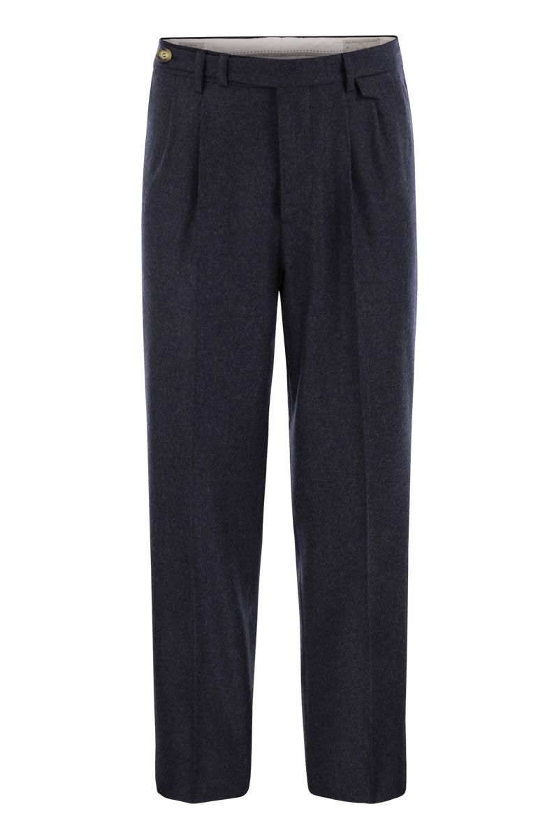 BRUNELLO CUCINELLI Leisure Fit Wool Flannel Trousers with Double Darts