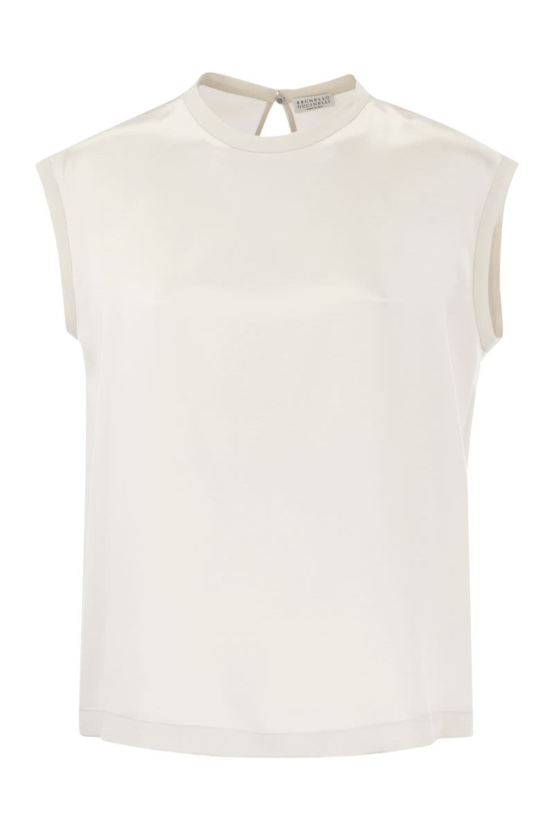 BRUNELLO CUCINELLI Silk Sleeveless V-Neck T-Shirt with Jewel Embellishments