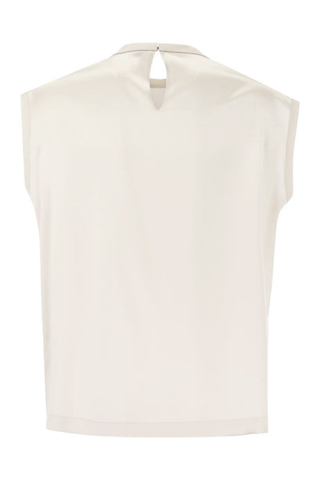 BRUNELLO CUCINELLI Silk Sleeveless V-Neck T-Shirt with Jewel Embellishments