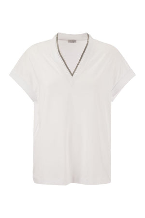 BRUNELLO CUCINELLI Women's Stretch Cotton T-Shirt with Precious Neckline