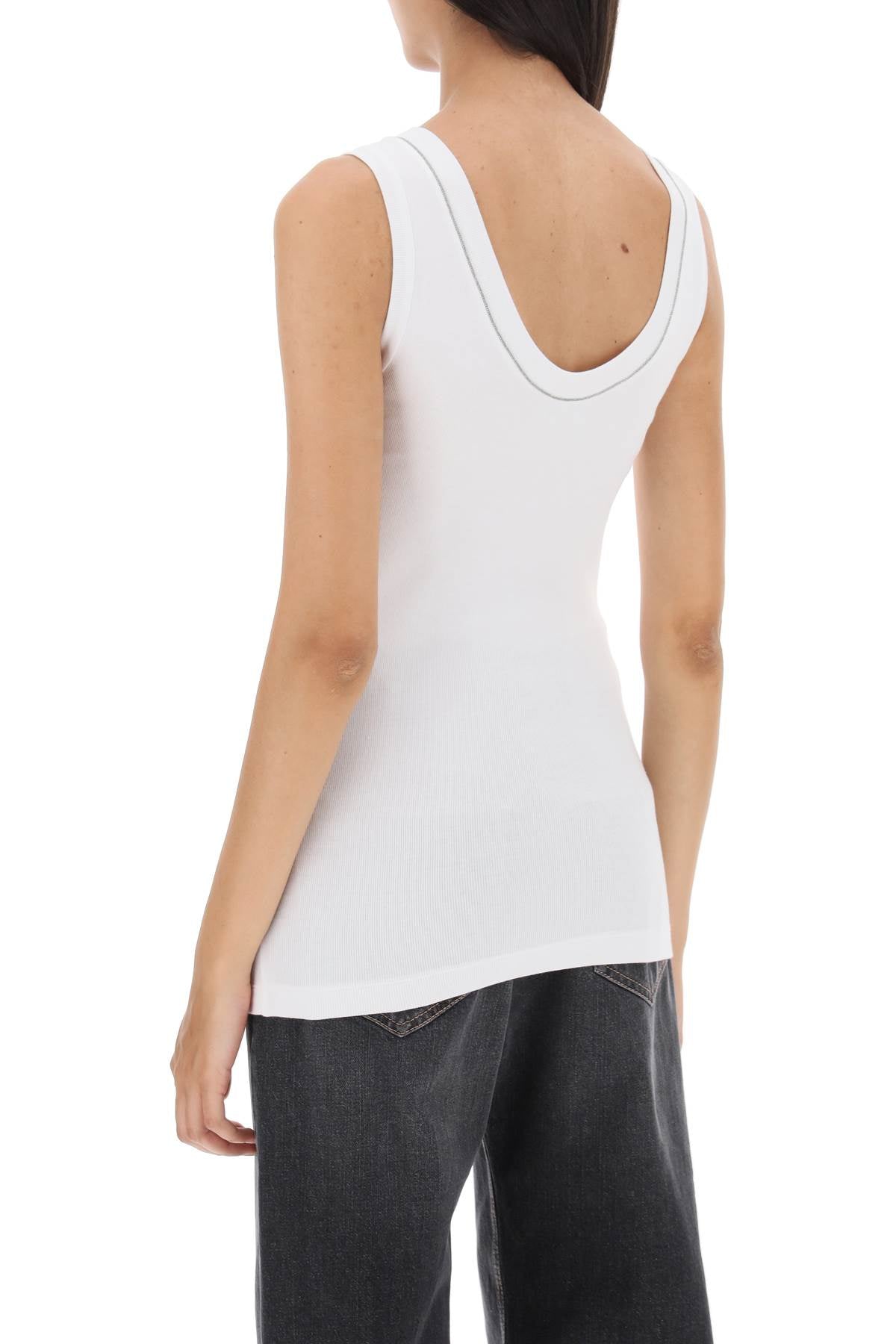 BRUNELLO CUCINELLI Women's Mini Ribbed Cotton T-Shirt with Shiny Neckline