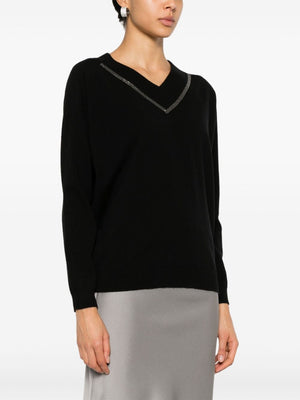 BRUNELLO CUCINELLI V-Neck Cashmere Sweater with Signature Detail - Women’s