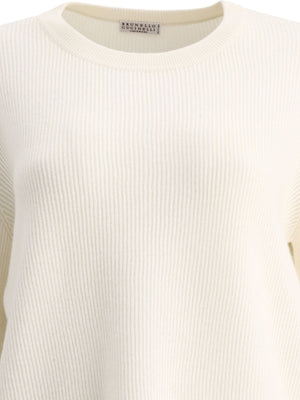 BRUNELLO CUCINELLI Cashmere English Rib Sweater with Decorative Accents - Regular Fit