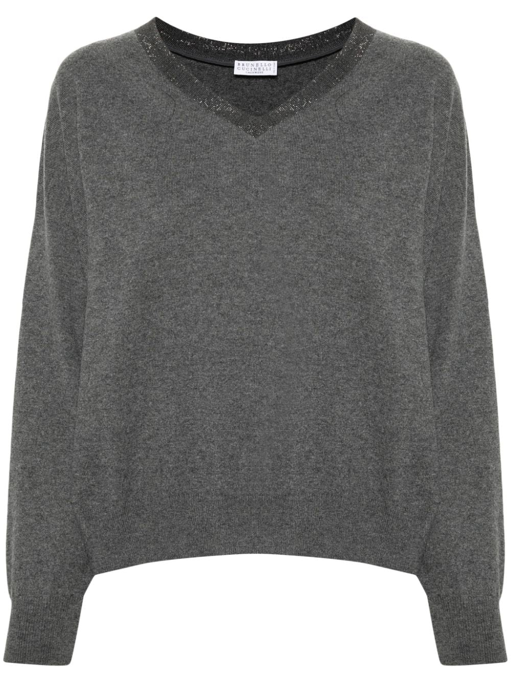 BRUNELLO CUCINELLI Cashmere V-Neck Sweater with Chain Detail