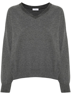 BRUNELLO CUCINELLI Cashmere V-Neck Sweater with Chain Detail