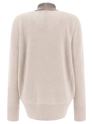 BRUNELLO CUCINELLI Cashmere Sweater with Elegant Ribbed Collar - Regular Fit