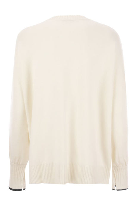 BRUNELLO CUCINELLI Cashmere Knit with Shiny Contrast Cuffs - Women's