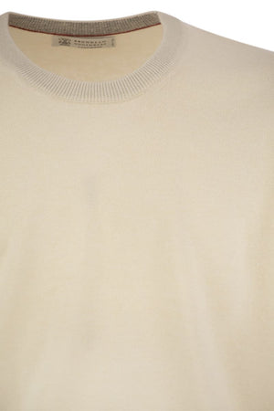 BRUNELLO CUCINELLI Men's Hazeltnut Crew-Neck Sweater in Pure Cashmere - 2024 Collection