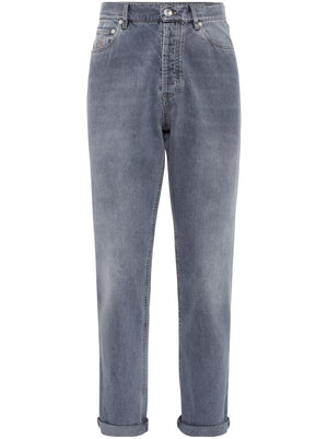 BRUNELLO CUCINELLI Iconic Fit Denim Jeans - Classic Five Pockets Turn-Up Hem Straight Leg