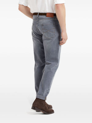 BRUNELLO CUCINELLI Iconic Fit Denim Jeans - Classic Five Pockets Turn-Up Hem Straight Leg