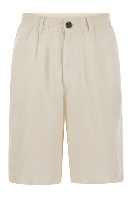 BRUNELLO CUCINELLI Classic Bermuda Shorts in Lightweight Linen Canvas