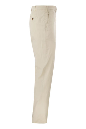 BRUNELLO CUCINELLI Cream Italian Fit Cotton Gabardine Trousers