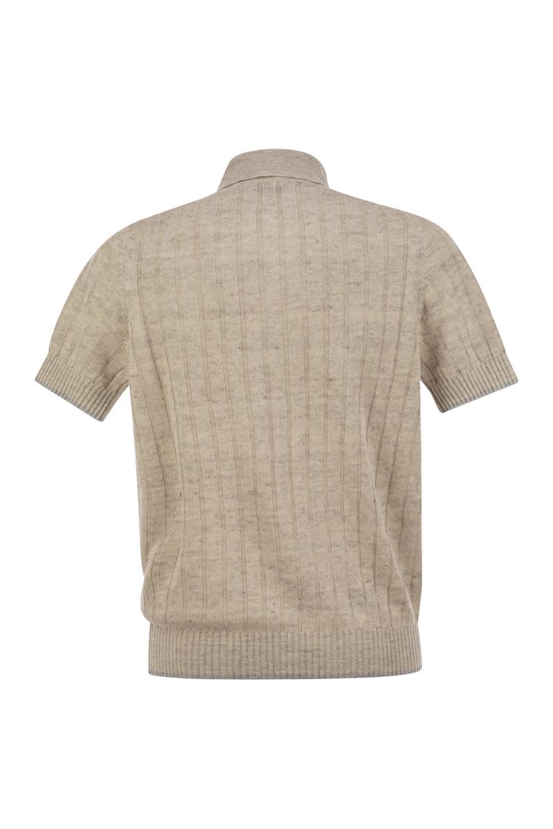 BRUNELLO CUCINELLI Ribbed Knit Polo Shirt - Regular Fit, Size 48